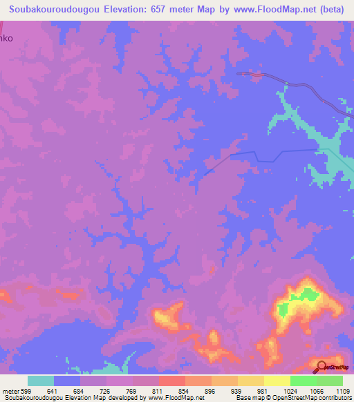 Soubakouroudougou,Guinea Elevation Map