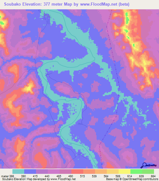 Soubako,Guinea Elevation Map