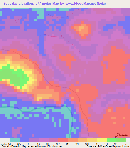 Soubako,Guinea Elevation Map