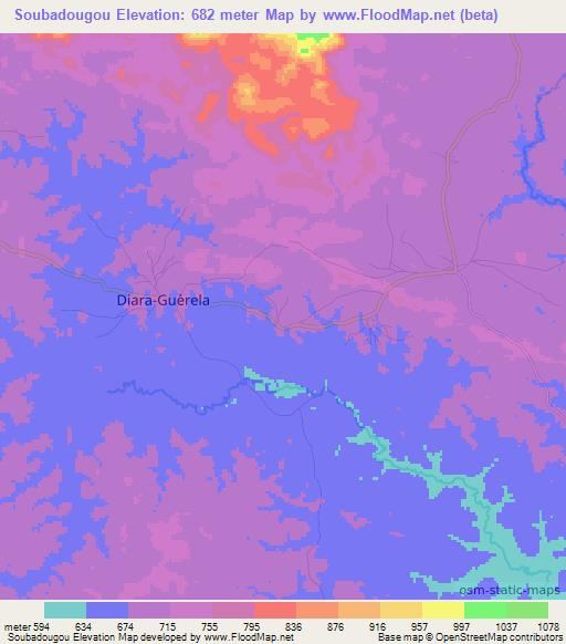 Soubadougou,Guinea Elevation Map