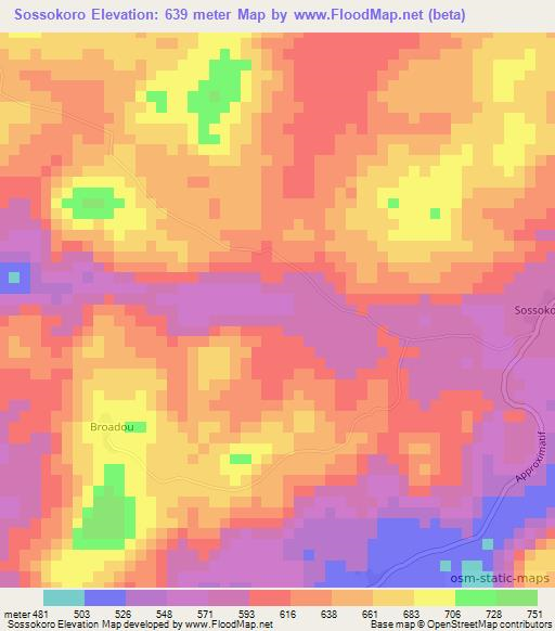 Sossokoro,Guinea Elevation Map