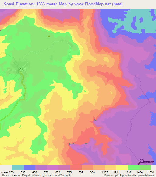 Sossi,Guinea Elevation Map