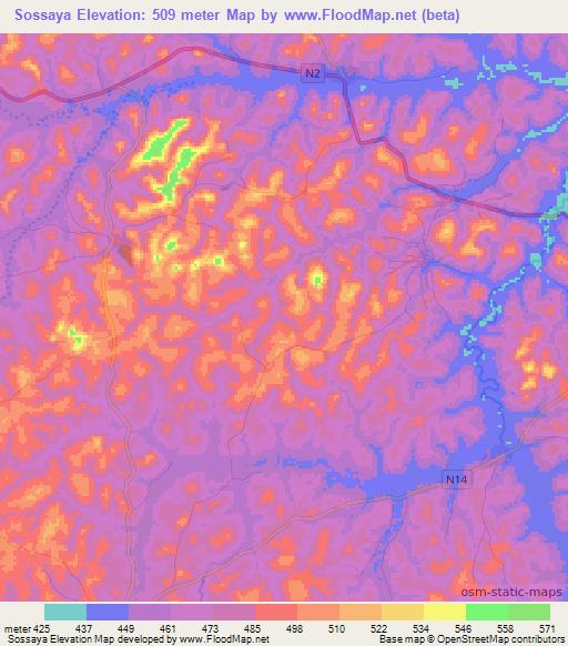 Sossaya,Guinea Elevation Map