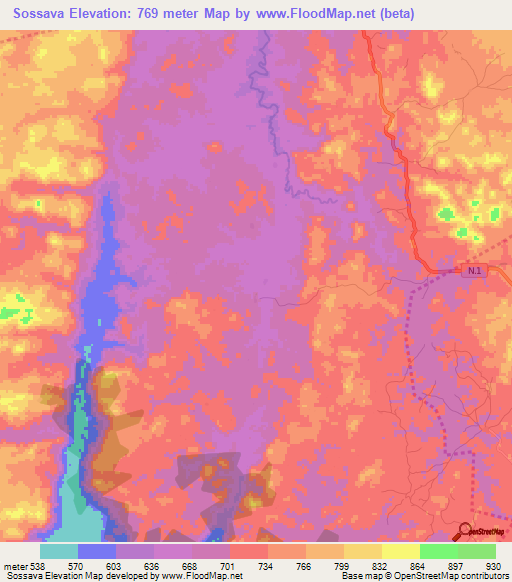 Sossava,Guinea Elevation Map