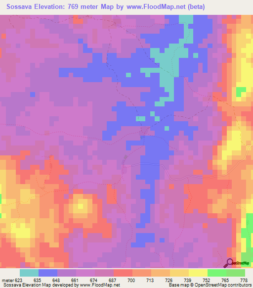 Sossava,Guinea Elevation Map