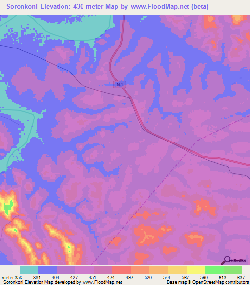 Soronkoni,Guinea Elevation Map