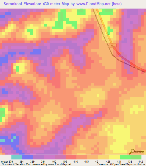 Soronkoni,Guinea Elevation Map