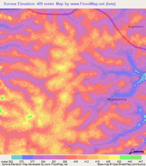 Sorona,Guinea Elevation Map