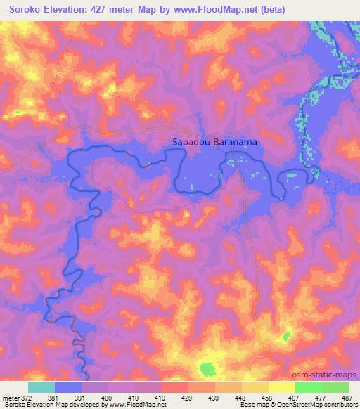 Soroko,Guinea Elevation Map