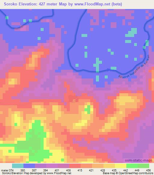 Soroko,Guinea Elevation Map