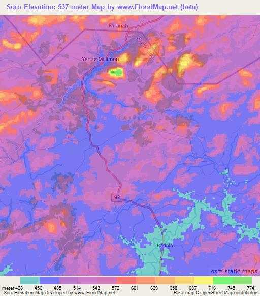 Soro,Guinea Elevation Map