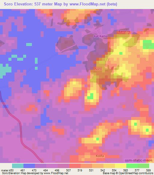 Soro,Guinea Elevation Map