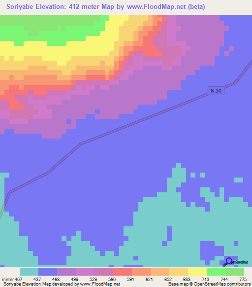 Soriyabe,Guinea Elevation Map