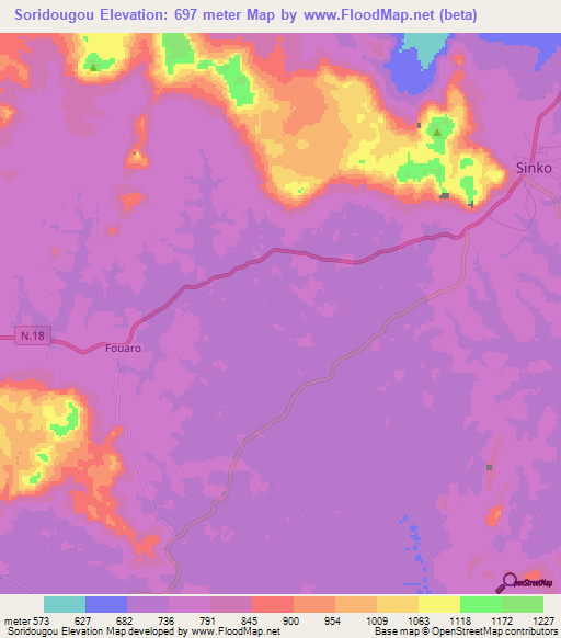 Soridougou,Guinea Elevation Map