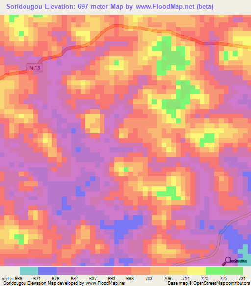 Soridougou,Guinea Elevation Map