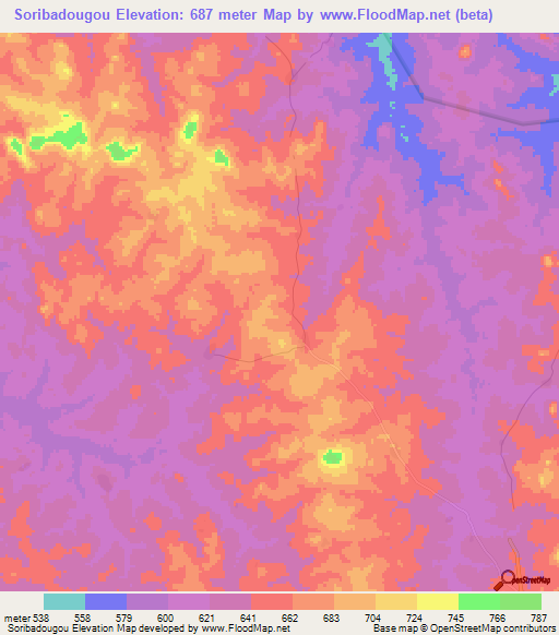 Soribadougou,Guinea Elevation Map