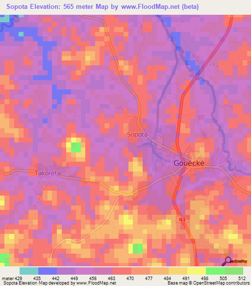 Sopota,Guinea Elevation Map