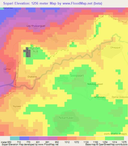 Sopari,Guinea Elevation Map