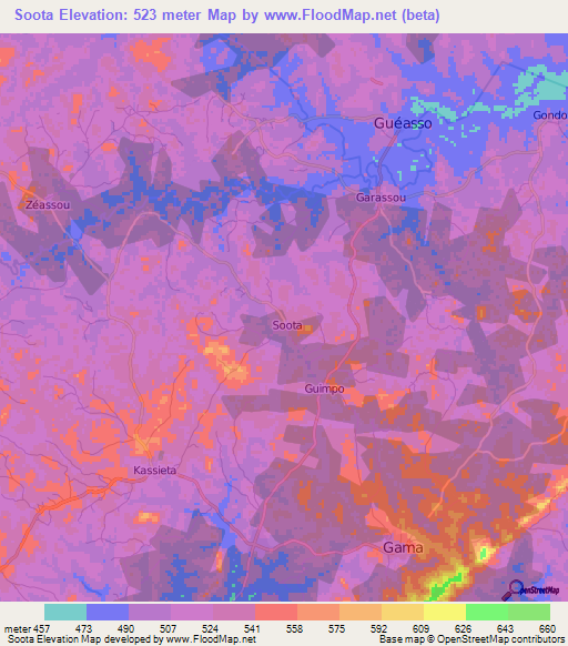 Soota,Guinea Elevation Map