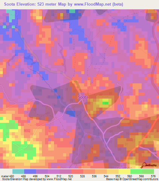 Soota,Guinea Elevation Map