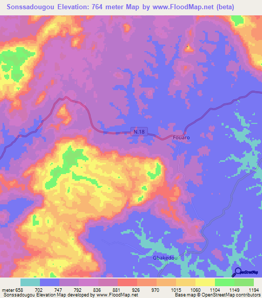 Sonssadougou,Guinea Elevation Map