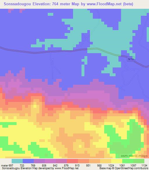 Sonssadougou,Guinea Elevation Map