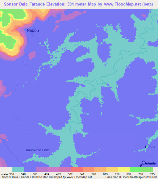 Sonsor Dala Farande,Guinea Elevation Map