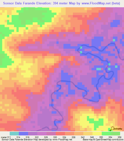 Sonsor Dala Farande,Guinea Elevation Map