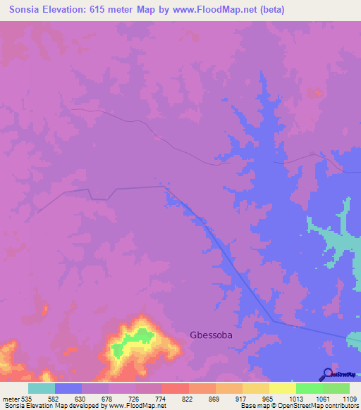 Sonsia,Guinea Elevation Map