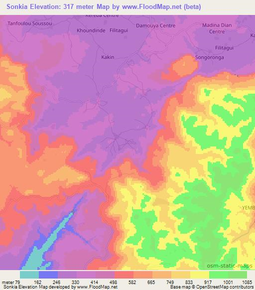 Sonkia,Guinea Elevation Map