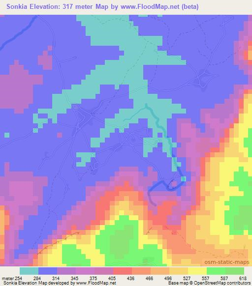 Sonkia,Guinea Elevation Map