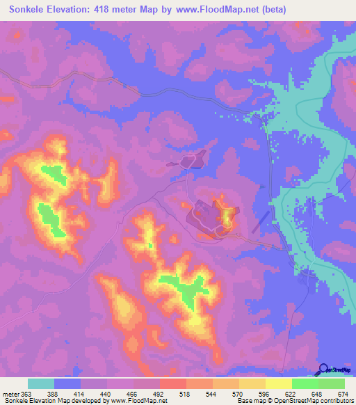 Sonkele,Guinea Elevation Map