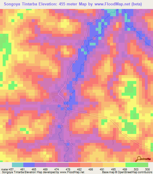 Songoya Tintarba,Guinea Elevation Map