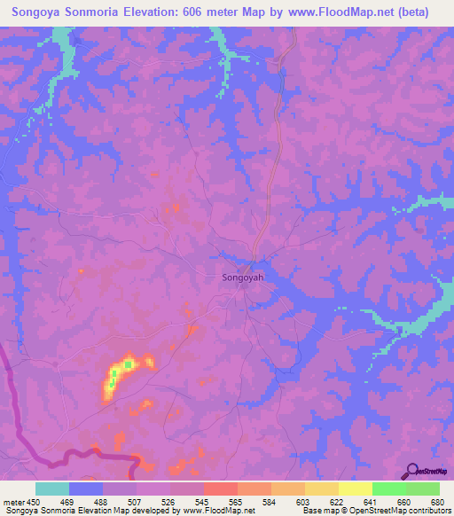 Songoya Sonmoria,Guinea Elevation Map