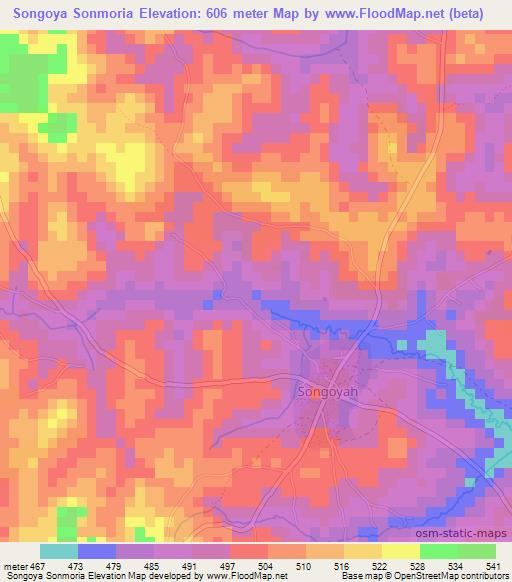 Songoya Sonmoria,Guinea Elevation Map