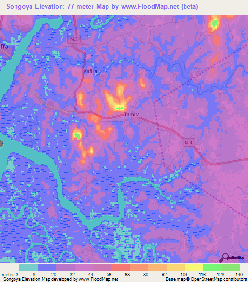 Songoya,Guinea Elevation Map