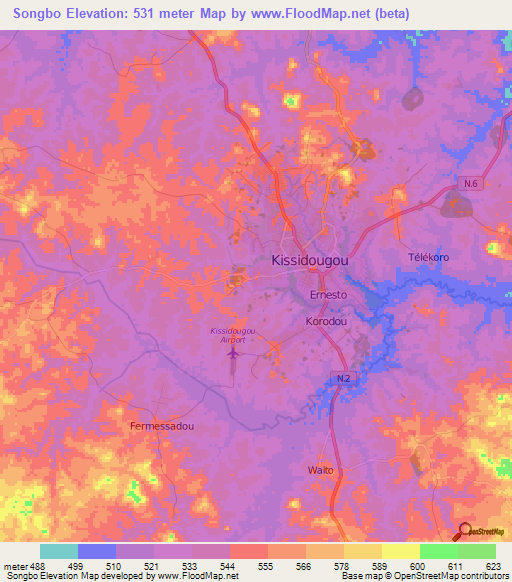 Songbo,Guinea Elevation Map