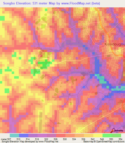 Songbo,Guinea Elevation Map