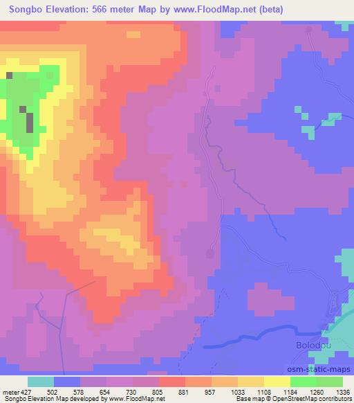 Songbo,Guinea Elevation Map