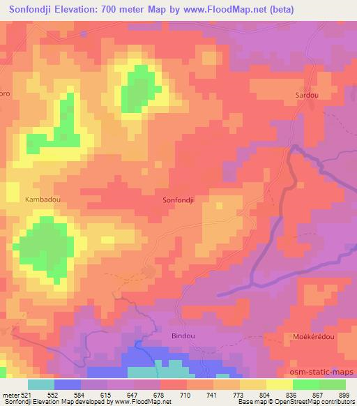 Sonfondji,Guinea Elevation Map