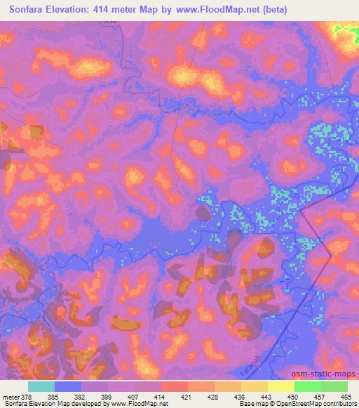 Sonfara,Guinea Elevation Map