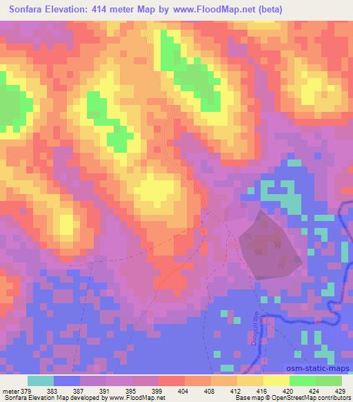 Sonfara,Guinea Elevation Map