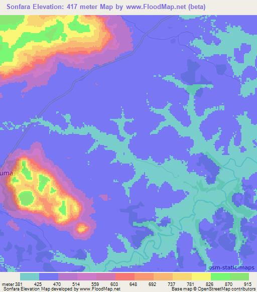 Sonfara,Guinea Elevation Map