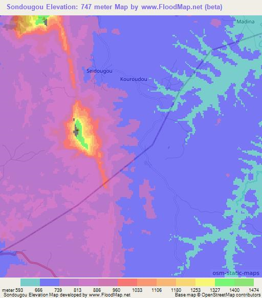 Sondougou,Guinea Elevation Map