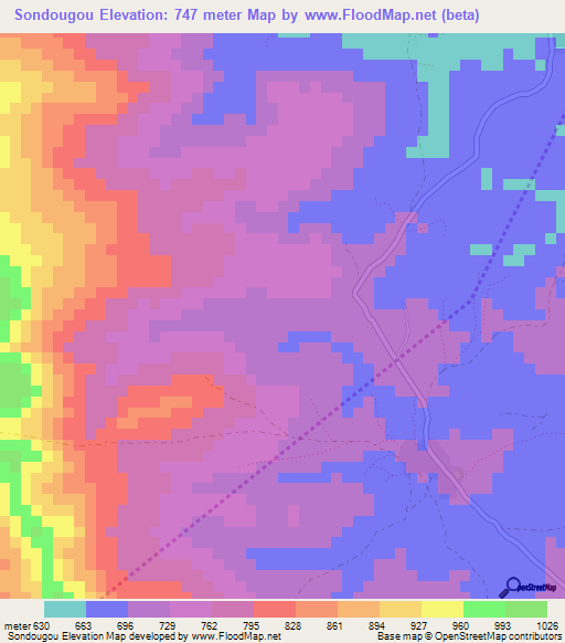 Sondougou,Guinea Elevation Map