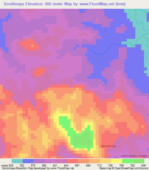 Sondimaya,Guinea Elevation Map