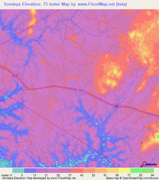 Sondeya,Guinea Elevation Map