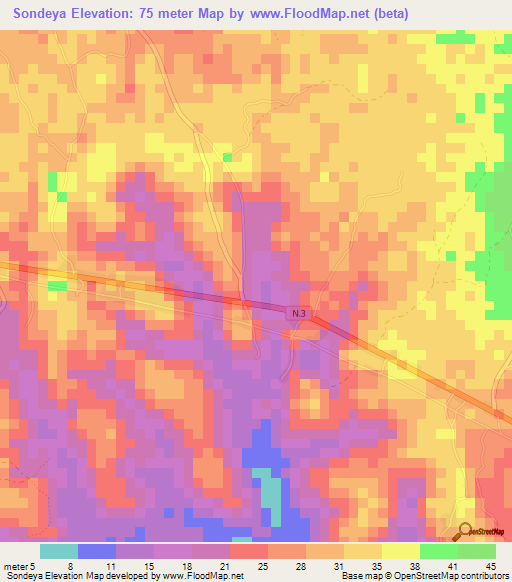 Sondeya,Guinea Elevation Map