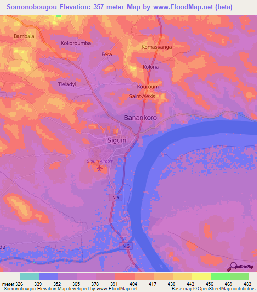 Somonobougou,Guinea Elevation Map