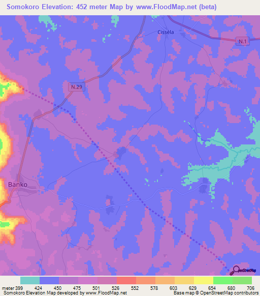 Somokoro,Guinea Elevation Map